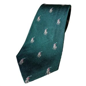Vintage 90s Polo by Ralph Lauren Green Silk Tie with Embroidered Polo Player